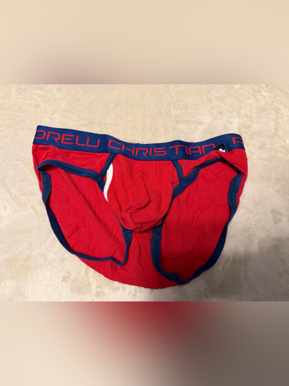 Andrew Christian Red Briefs with Navy Trim